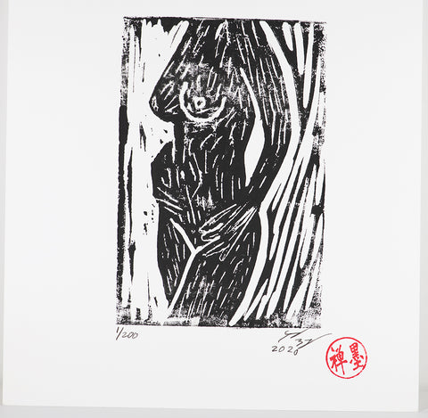 forest nude- Linocut Block Print- Nude female -Hand Printed