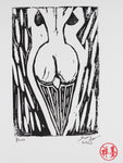 From Behind - Linocut Block Print- Nude female -Hand Printed