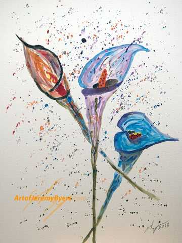 Three lillies original watercolor